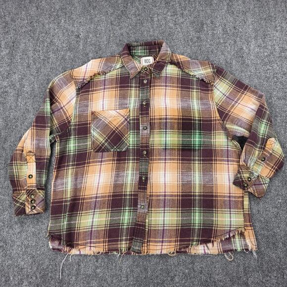 BDG Shirt Womens XS Multicolor Plaid Flannel Raw Hem Button Up Relaxed Fit Boho - Picture 2 of 16